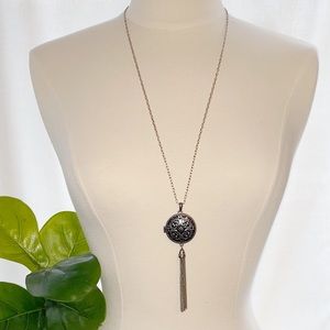 Round Silver-tone Vintage Inspired Locket with Tassle